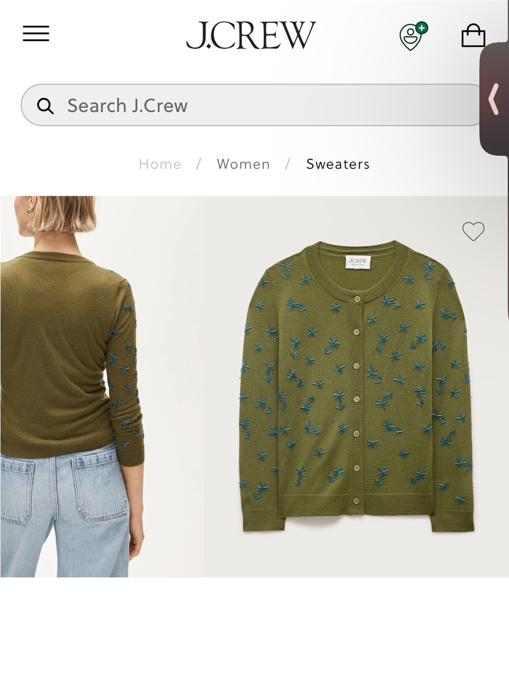 J. Crew Collection crewneck cardigan in merino wool with embellishments